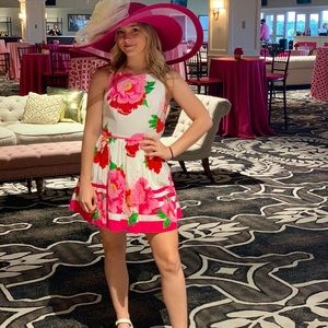 Pink Flower Open Back Dress